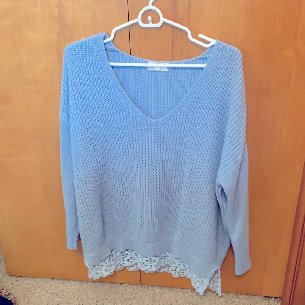 Blue sweater with lace